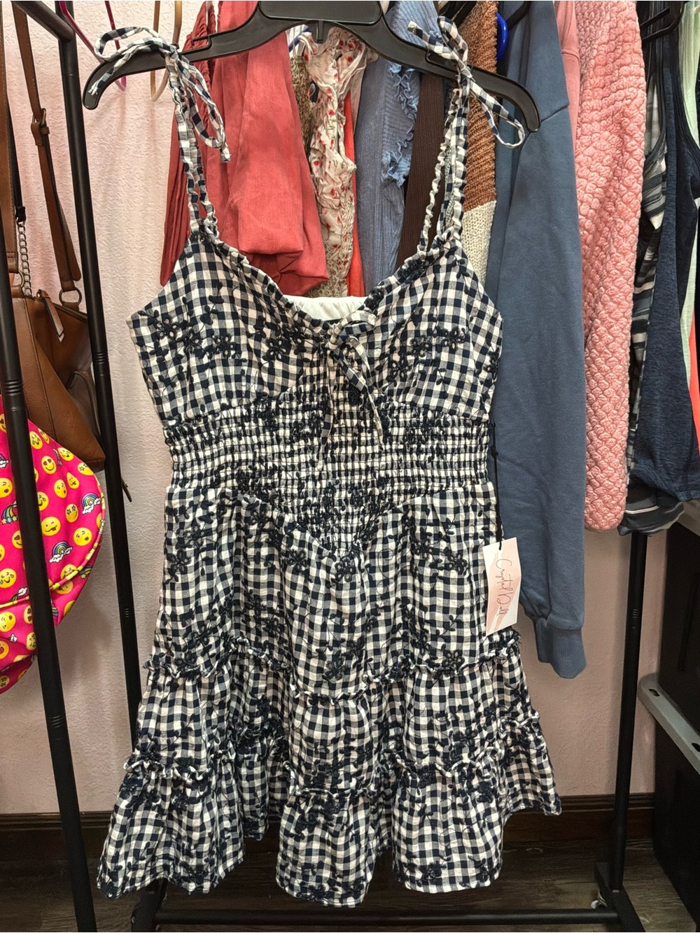 Crystal Doll Navy & White Gingham Tie-Shoulder Sundress